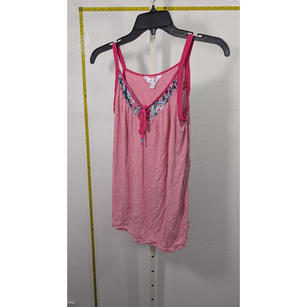 Secret Treasures Pink White Striped Sleep Tank Top Paisley Trim Size Small 4-6